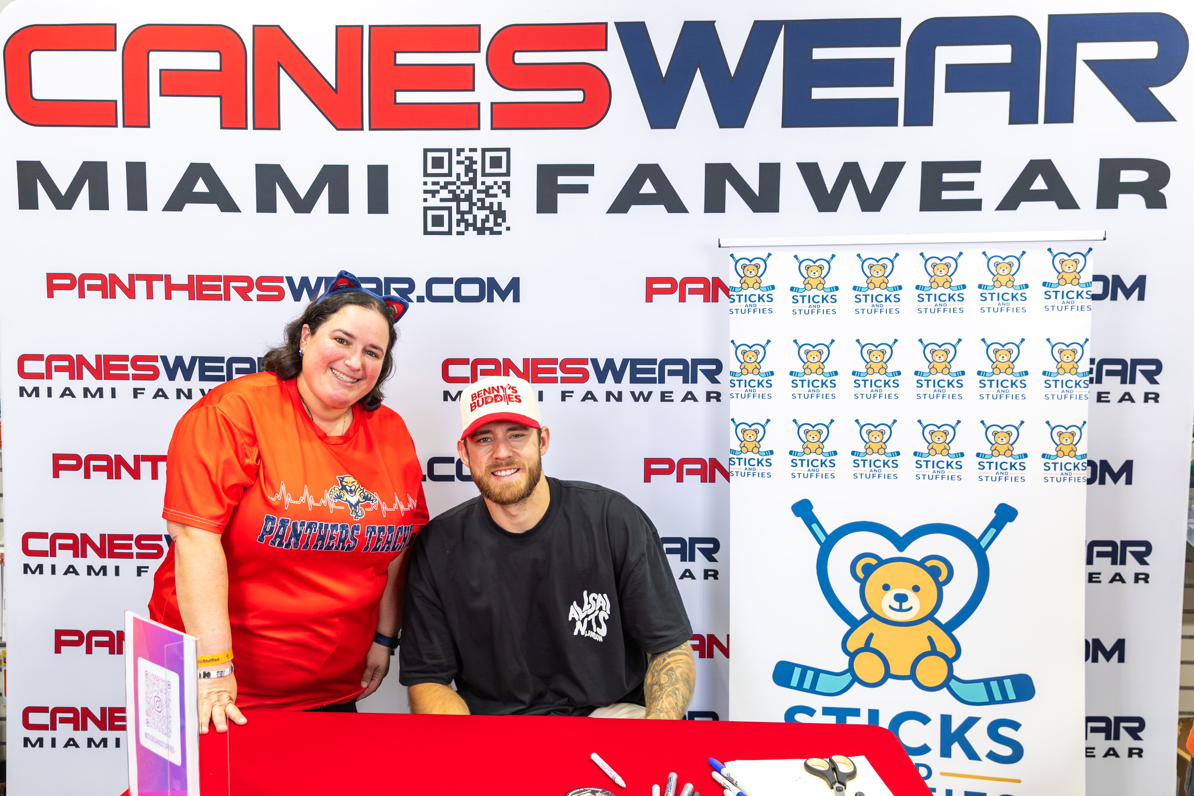 A.J. Greer with fans at the Sticks and Stuffies event at CanesWear